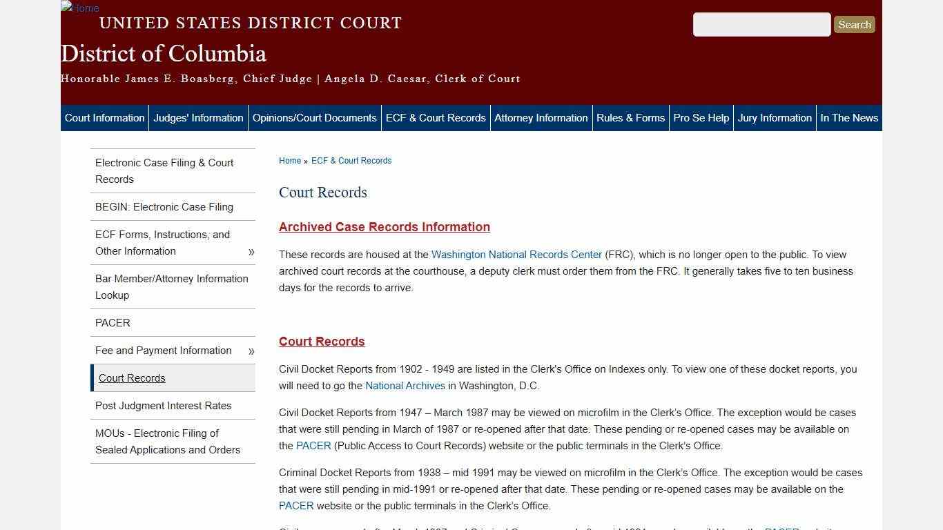 Court Records | District of Columbia | United States District Court