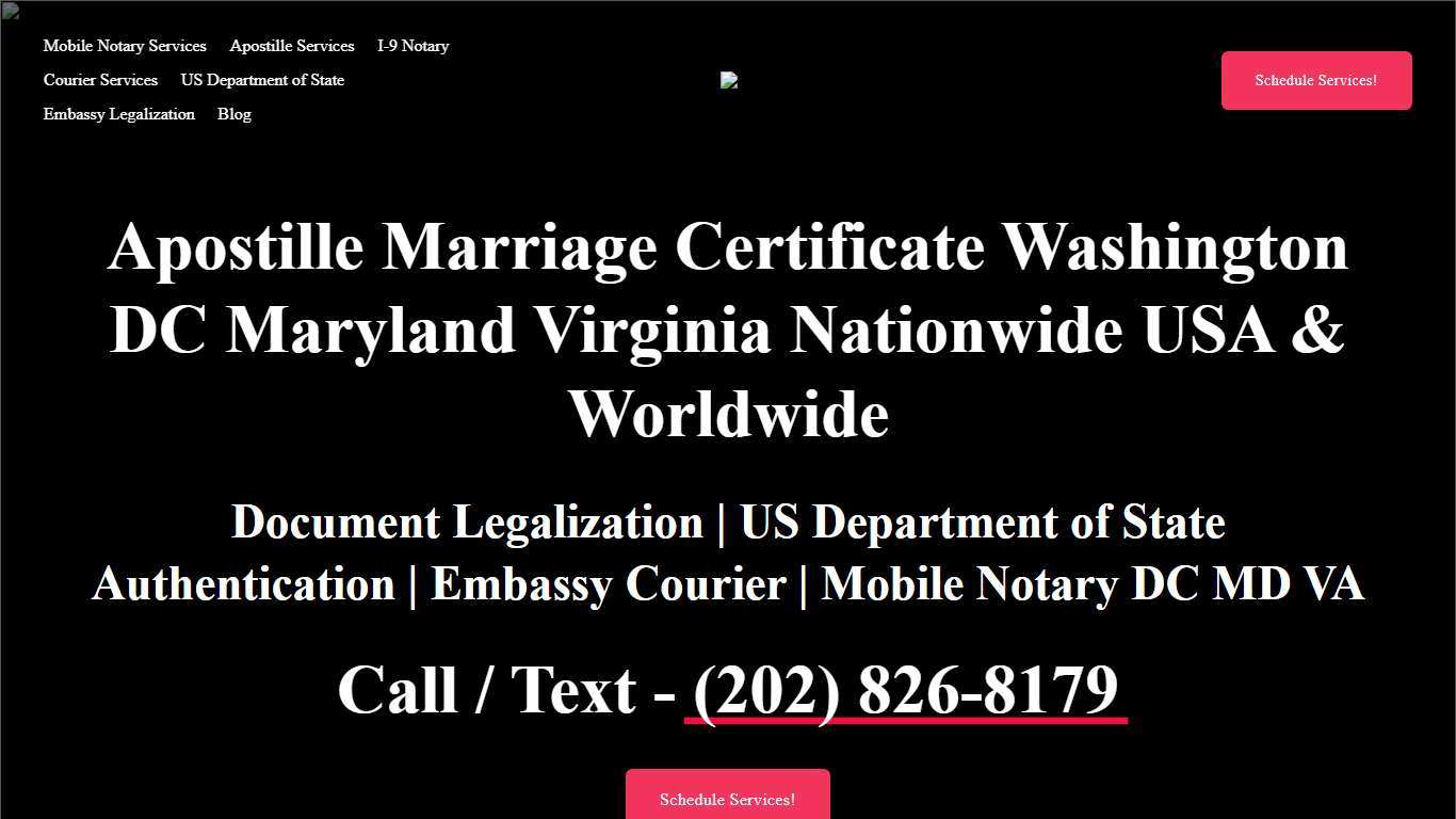 Apostille Marriage Certificate — Mobile Notary DC Maryland Virginia | Apostille Services | Notary Near Me Washington DC Maryland Virginia | Notary in DC MD VA